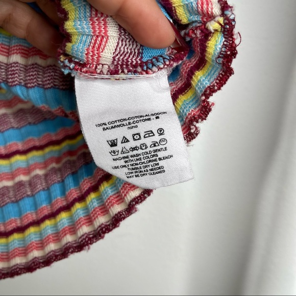 Free People Retro Mirror Blue Striped Mock Neck Ribbed Long Sleeve Crop Top Sz S - Picture 15 of 16